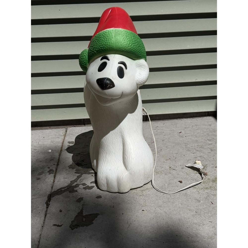 Vintage General Foam Plastics Blow Mold 28" Polar Bear With Santa Hat Lighted